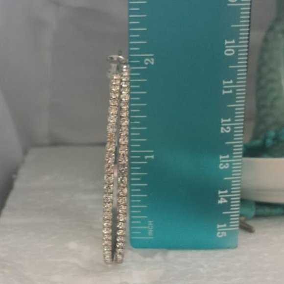Extra Large Hoop Earrings Silver Rhinestones Large Statement Earrings - Picture 2 of 9